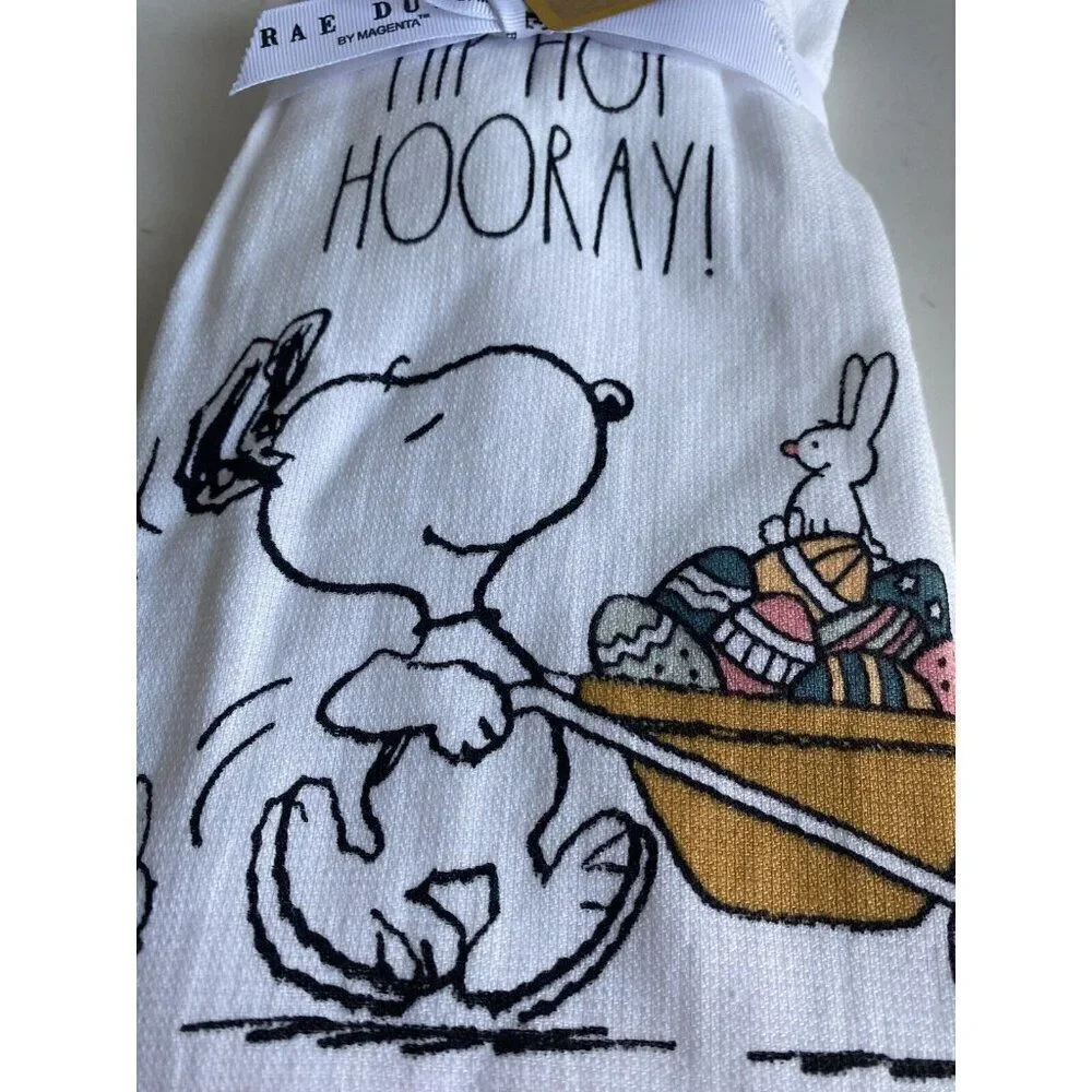 2 Pack Rae Dunn Peanuts Snoopy Kitchen Towels Easter Bunny Eggs‎ Hip Hop Hooray